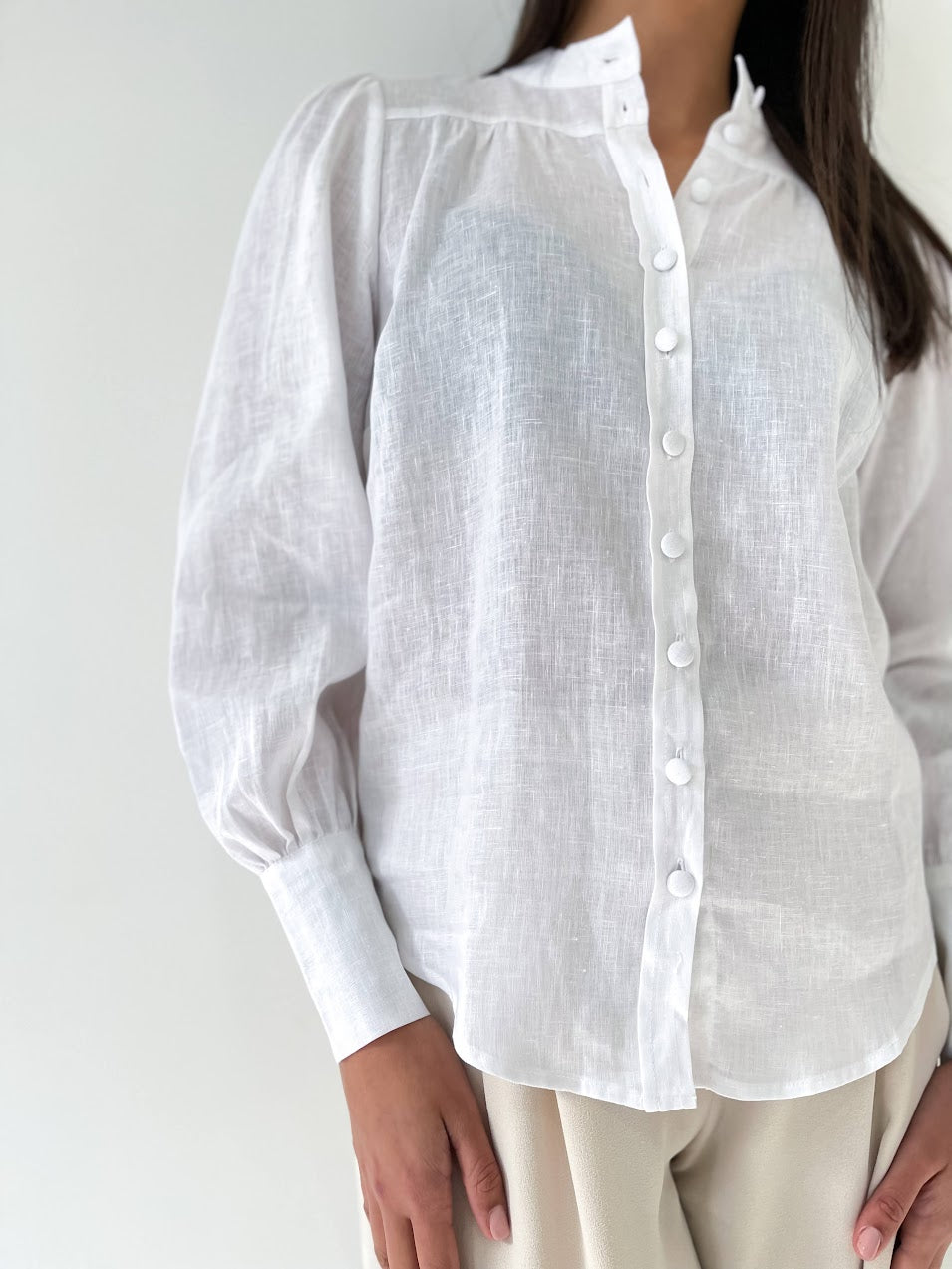 Linen Peasant Sleeve Blouse - White