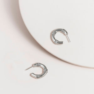 Pave Crystal Station Hoop Earrings in Silver