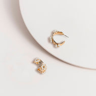 Pearl Flower Beaten Hoop Earrings