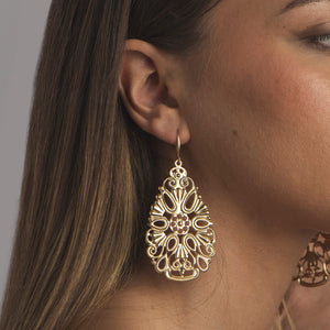 Gold and Pink Beaded Filigree Statement Earrings