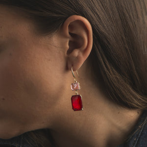 Red Glass Gem Drop Hook Earrings