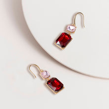 Load image into Gallery viewer, Red Glass Gem Drop Hook Earrings
