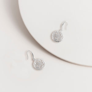 Silver Circle Filigree Hook Earrings