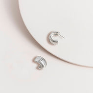 Silver Ribbed Hoop Earrings