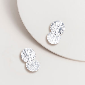 Silver Wavy Disk Post Earrings