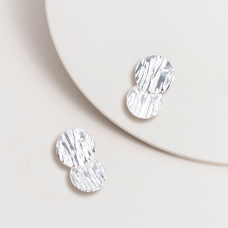 Silver Wavy Disk Post Earrings