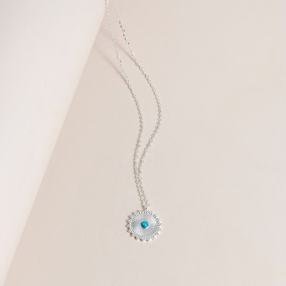 Silver and Turquoise Sunburst Pendant