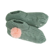 Slouchy Slipper - Sage with Pink Pom