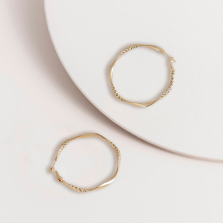 Textured Twist Hoop Earrings in Gold