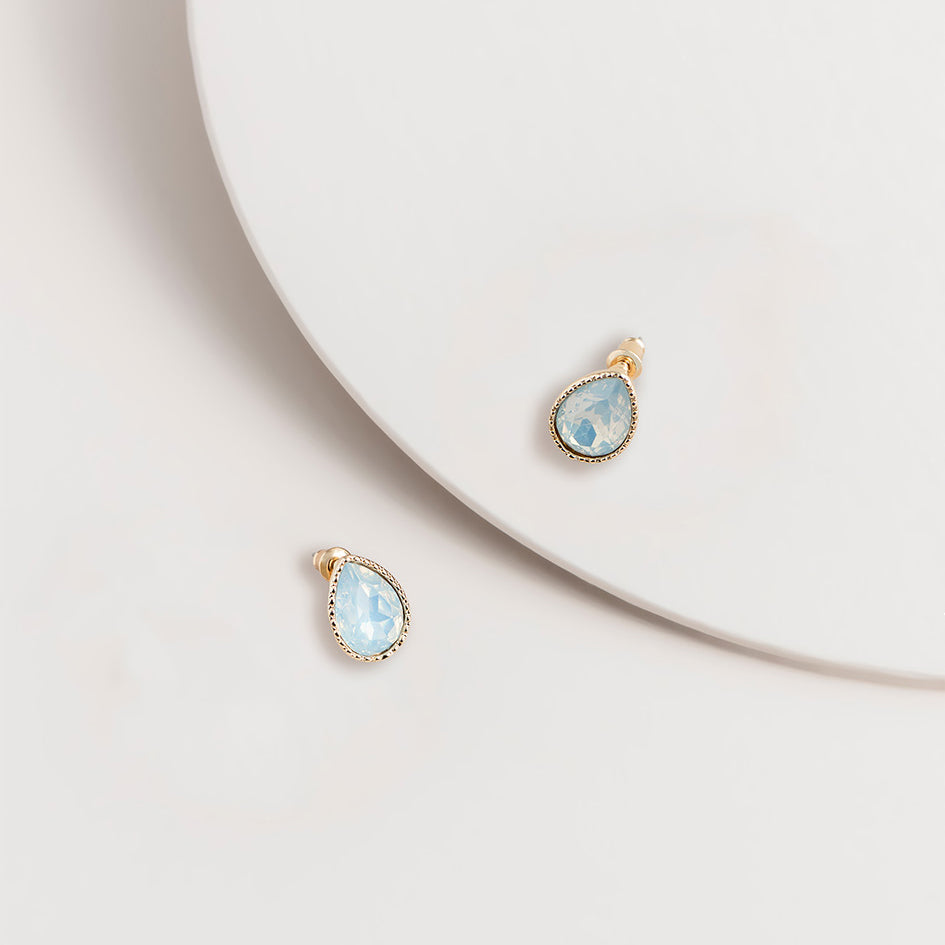 White Crystal Teardrop Studs