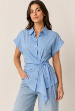 Load image into Gallery viewer, Sky Blue Cotton Side Tie Waist Shirt
