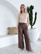 Bishop Sleeve Round Neck Knit Top - Stone