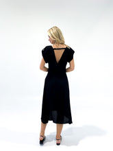 Load image into Gallery viewer, Black Crepe Tuck Detail Midi Dress
