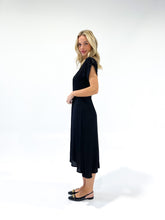 Load image into Gallery viewer, Black Crepe Tuck Detail Midi Dress
