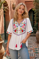 Willow Floral Embroidery Top - White