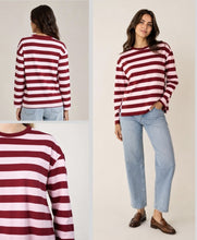 Load image into Gallery viewer, Berry &amp; Pink Long Sleeve Striped Pique Tee
