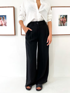 Black Pleat Front Wide Leg Pants