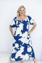 Load image into Gallery viewer, Blue Floral Midi Peasant Dress
