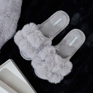 Pom Pom Slippers - Cosy Luxe - Grey