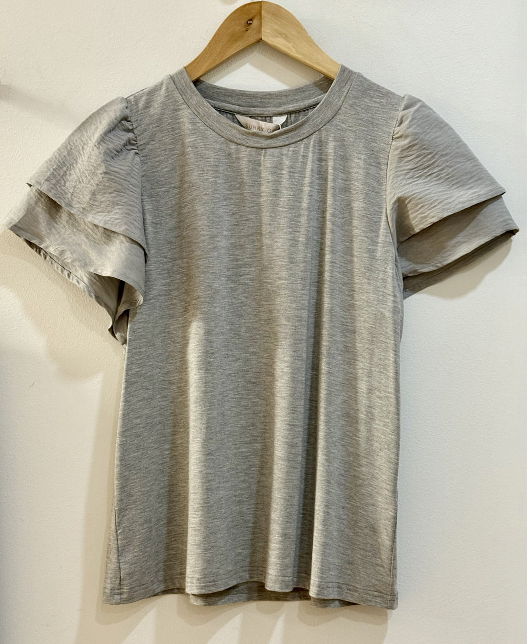 Ruffle Short Sleeve  T-Shirt - Grey
