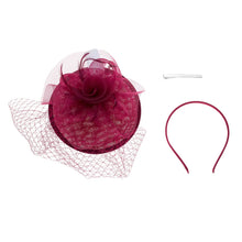 Load image into Gallery viewer, Burgundy Red Organza Flower Fascinator
