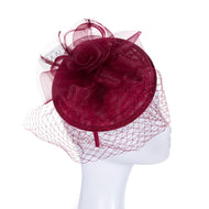 Burgundy Red Organza Flower Fascinator
