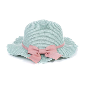 Kids Teal Hat With Pink Bow