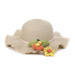 Kids Hat with Flowers - Beige