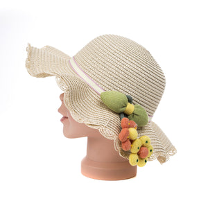 Kids Hat with Flowers - Beige