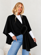 Black knit Poncho with Faux Fur