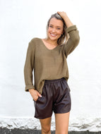 Khaki Roll Up Knit