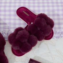 Load image into Gallery viewer, Pom Pom Slippers - Cosy Luxe - Mulberry
