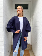 Load image into Gallery viewer, Navy Chunky Blouson Sleeve Cardigan
