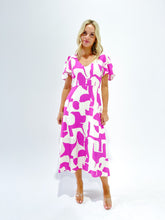 Load image into Gallery viewer, Mono Block Print Back Hole Slim Dress - Hot Pink
