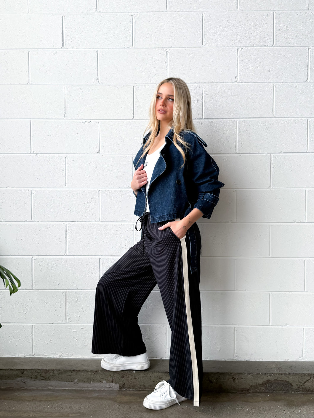 Navy Pinstripe Pant