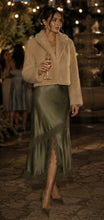 Load image into Gallery viewer, Olive Satin Lace Bias Cut Skirt
