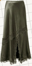 Load image into Gallery viewer, Olive Satin Lace Bias Cut Skirt
