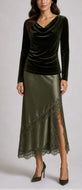 Olive Satin Lace Bias Cut Skirt