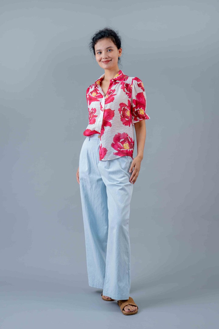 Pink Floral Chiffon Shirt