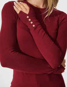 Burgundy Knit With Gold Button Sleeve