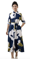 Navy, White and Khaki Print Shirt Dress