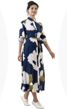 Load image into Gallery viewer, Navy, White and Khaki Print Shirt Dress
