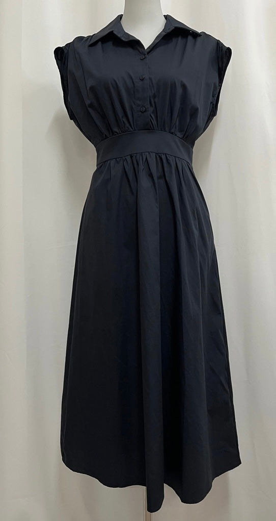 Black Cotton Poplin Midi Dress