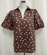 Brown Shirt With White Polka Dots