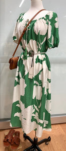 Green Floral Midi Peasant Dress