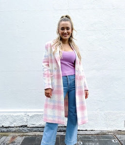 Pastel Fluff Check Jacket - Dusty Pink