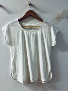 White Linen Blend Neck Top