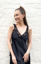 Load image into Gallery viewer, Black Satin Lace Trim Cami
