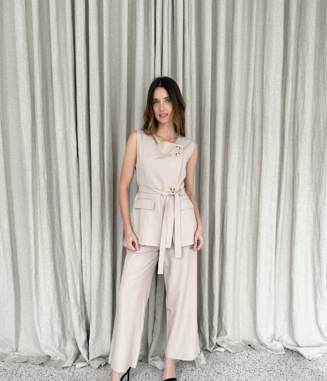 Wide Leg Dressy Trousers - Natural