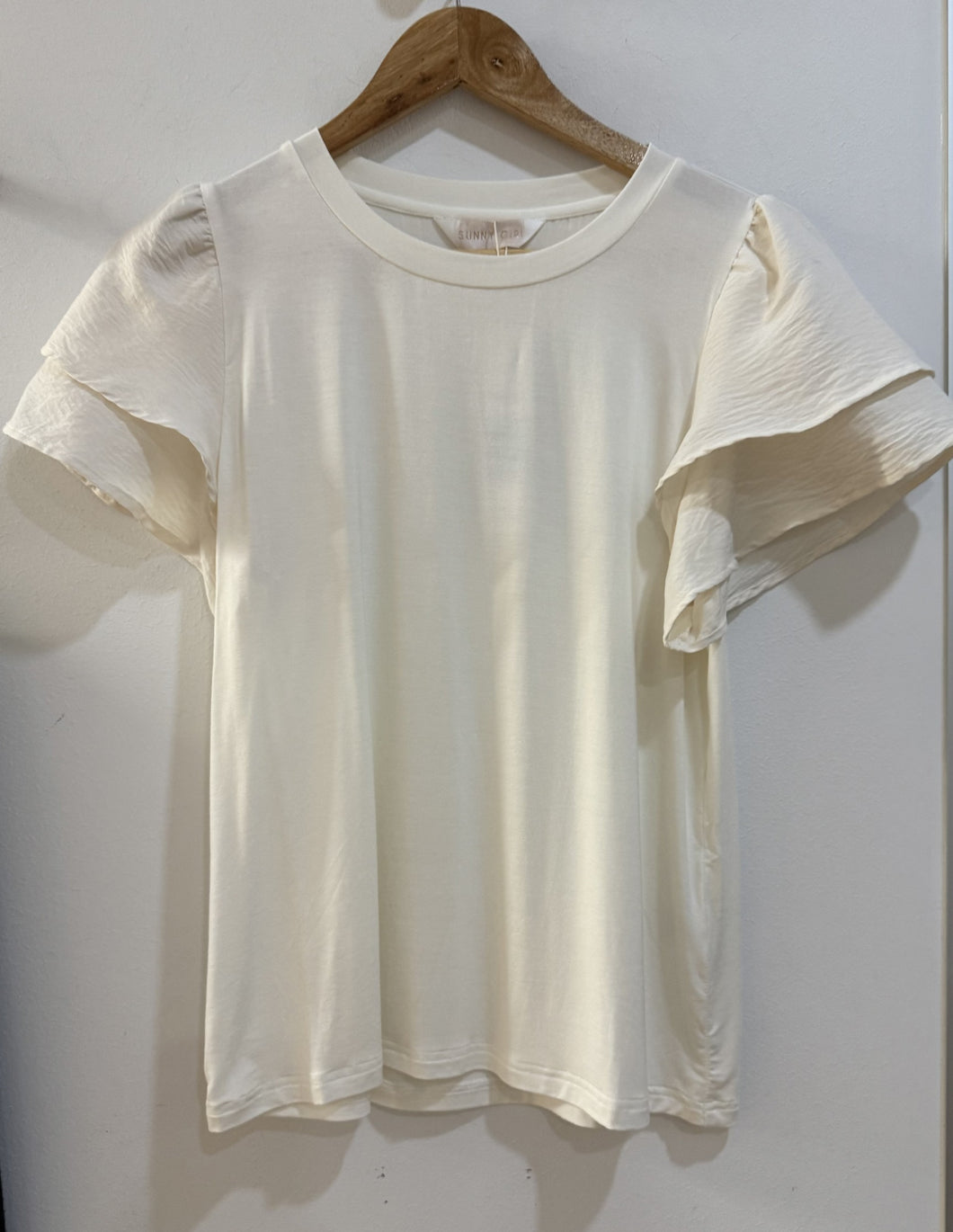 Ruffle Short Sleeve T-Shirt - White